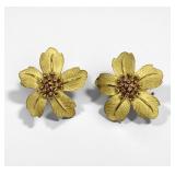 Pair Tiffany & Co 18K Yellow Gold Flower Earrings