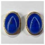 Pair of 14K Gold Oval Lapis Earrings