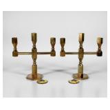 Pair of Lars Bergsten Brass Candelabras for Gusum