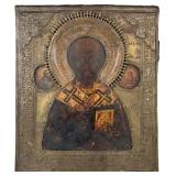 Russian Brass Foil Icon of Saint Nicholas