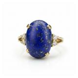 14k Gold Lapis and Diamond Ring