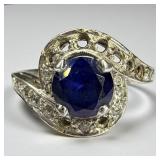 Ladies 14K Sapphire & Diamond Ring (As is)