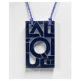 Lalique Blue Molded Art Glass Logo Pendant Necklac
