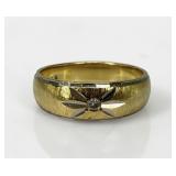 Mens 14K Gold Etched & Diamond Ring