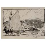 George Bellows "Sailboat Camden" Drawing on Pape