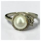 Ladies 10K White Gold & Pearl Ring