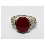 Ladies 10K White Gold & Red Carnelian Ring