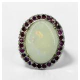 18K White Gold Opal & Ruby Ring