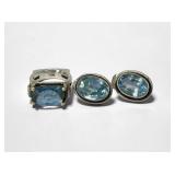 14K Sterling Blue Topaz Ring and Earrings