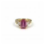 Ladies 14k Pink Garnet & Diamond Ring