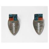 Sterling, Turquoise, & Coral Navajo-Style Earrings