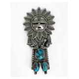 Jerry Roan Silver & Turquoise Kachina Pendant