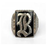 10K White Gold "B" Mens Signet Ring