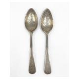 (2) Hand-Engraved .900 Silver Spoons