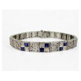 Antique 18K White Gold, Sapphire, & Diamond...