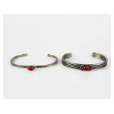 (2) Navajo Sterling Silver & Coral Cuffs