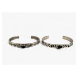 (2) Navajo Sterling Silver & Onyx Cuffs