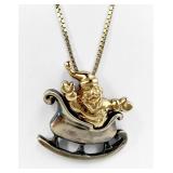 14K Yellow Gold & Sterling Santa Necklace