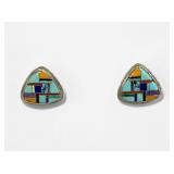 Sterling & Multi-Stone Inlay Navajo Earrings