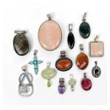 Group of (14) Sterling & Semi-Precious Stone...