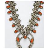 Navajo Silver & Coral Squash Blossom Necklace