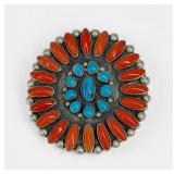 Navajo Silver, Turquoise, & Coral Pendant