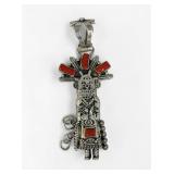 Daniel Mike Sterling Silver & Coral Kachina...