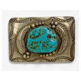 Alice Benally Silver & Turquoise Belt Buckle
