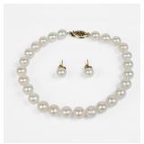 Pearl Bracelet & Earrings W/ 10K Gold Clasp