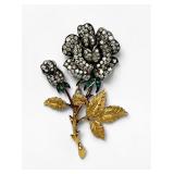 18K Yellow Gold, Silver, Diamond & Emerald Rose...