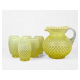 (7pcs) Uranium Glass Fenton Pitcher and Glass...