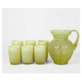 (7pc) Uranium Glass Fenton Pitcher and Glass...