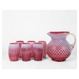 (7pc) Pink Fenton Pitcher and Glass Set