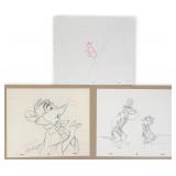 (3) Original Graphite on Paper Animation Cels