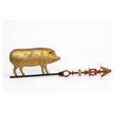 Antique Gold Painted Cast Iron Pig Weathervane