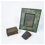 (3pc) Tiffany Studios Pine Needle Desk Set