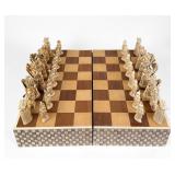 Chinese Carved Hippo Bone Chess Set