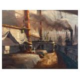 John Alexander Noble "East River" Oil on Canvas