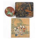 (2) Chinese Boxes & Silk Painting