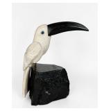 Vintage Carved Marble & Obsidian Toucan Sculpture