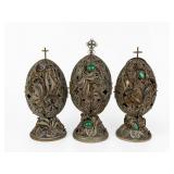 (3) Russian Filigree Silver Folding Icon Eggs