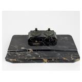 Antique Art Deco Marble Double Inkwell & Desk Set
