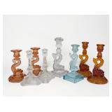 (8) "Dolphin" Glass Candlesticks