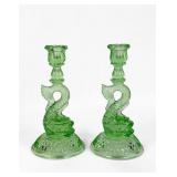 Pair of Cambridge Glass Co "Dolphin" Uranium...