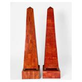 Pair of Red Coconut Shell Obelisks