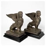 Pair of Bronze Egyptian Revival Winged Sphinx...