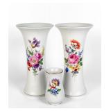 (3) Meissen Flower Motif Vases