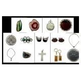 Vintage Jewelry and Collectibles Group - Agate Sli