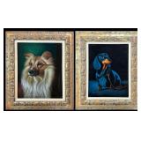 Pair of Hawaiian Oil on Velvet Canine Portraits -
