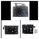 Coach Black Pebbled Leather Floral Print 3-Piece M